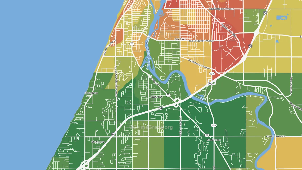 St. Joseph, MI Map of Robbery Rates