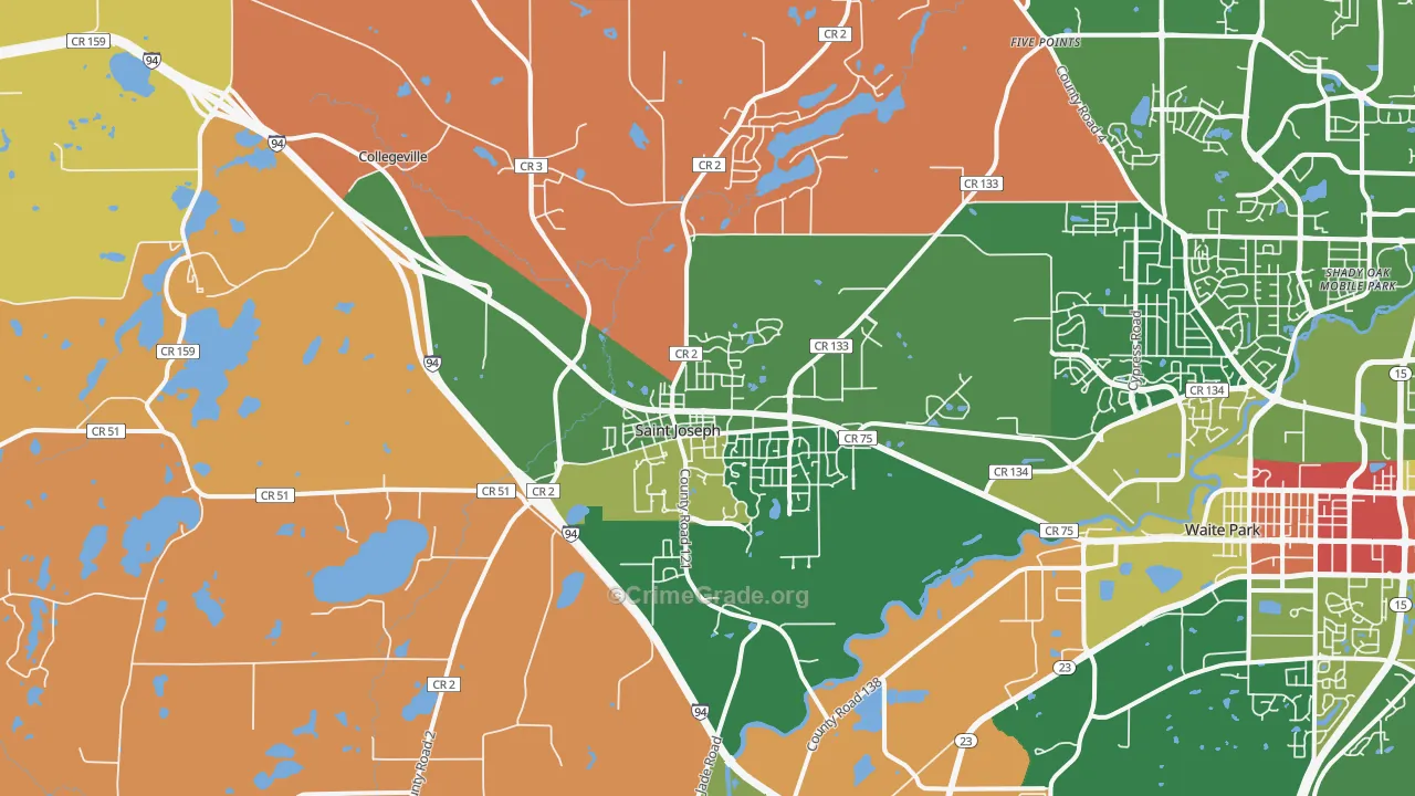 St. Joseph, MN Map of Robbery Rates