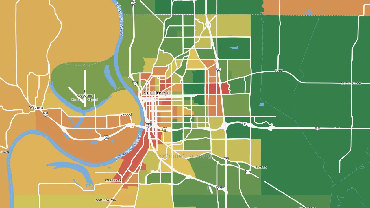 St. Joseph, MO Map of Robbery Rates