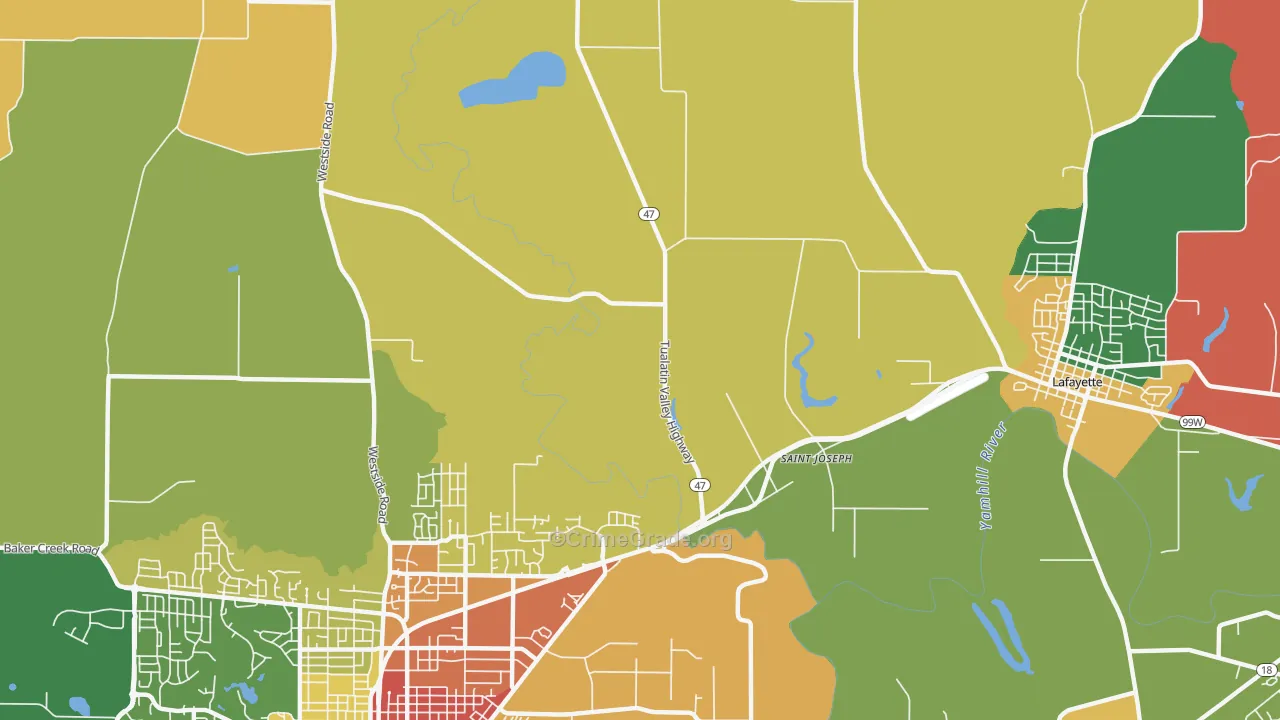 St. Joseph, OR Map of Robbery Rates