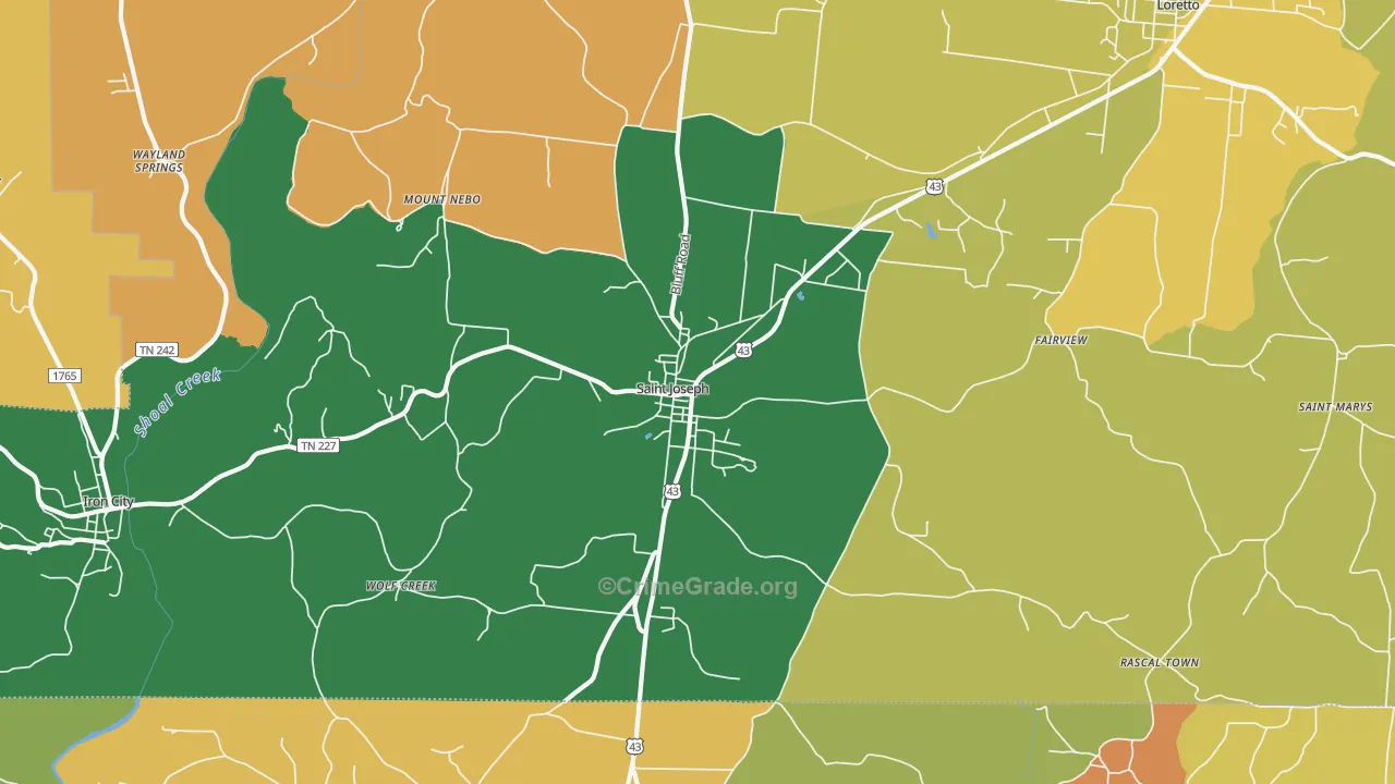 St. Joseph, TN Map of Robbery Rates
