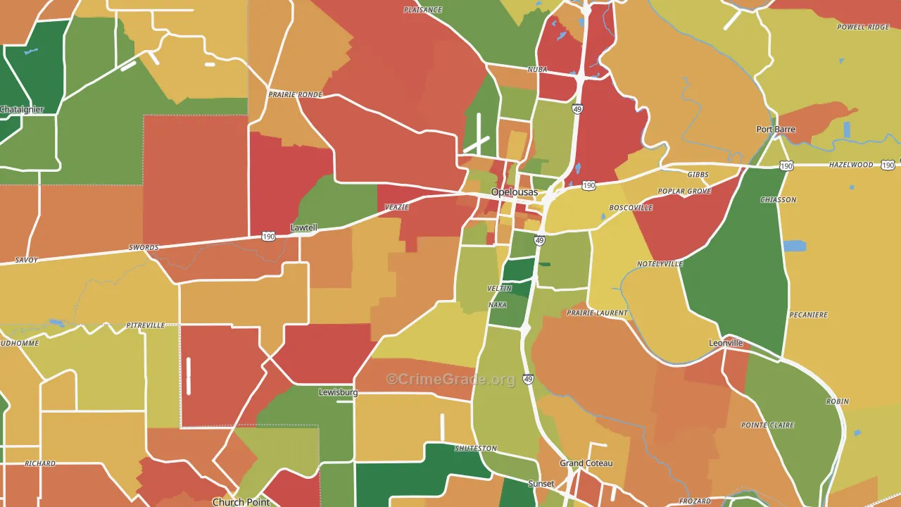 St. Landry Parish, LA Map of Robbery Rates