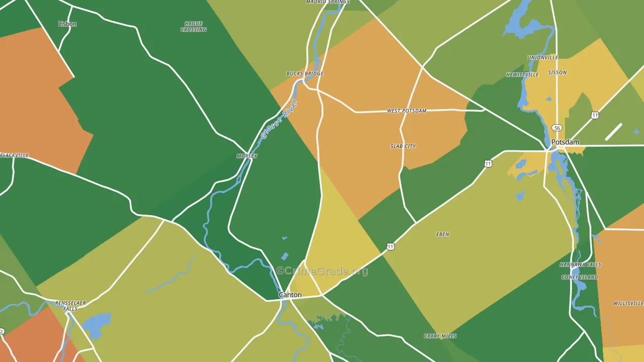 St. Lawrence County, NY Map of Robbery Rates