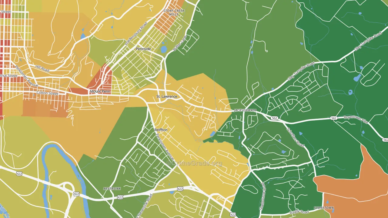 St. Lawrence, PA Map of Robbery Rates