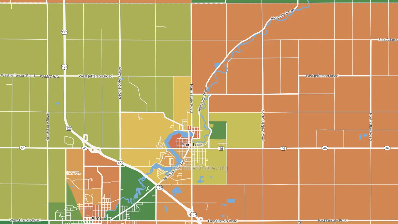 St. Louis, MI Map of Robbery Rates