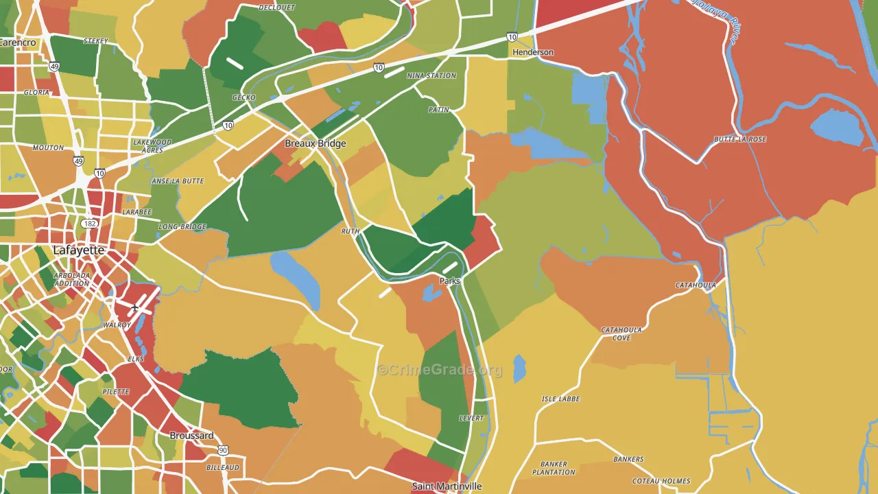 St. Martin Parish, LA Map of Robbery Rates