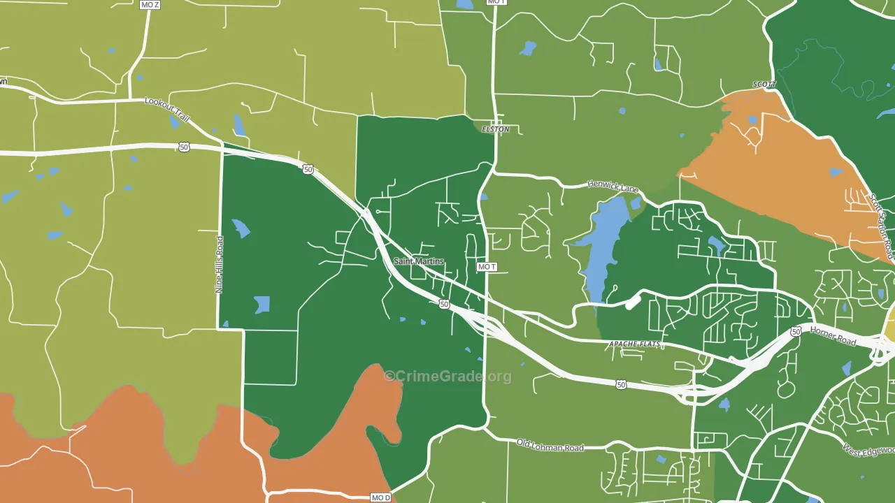 St. Martins, MO Map of Robbery Rates