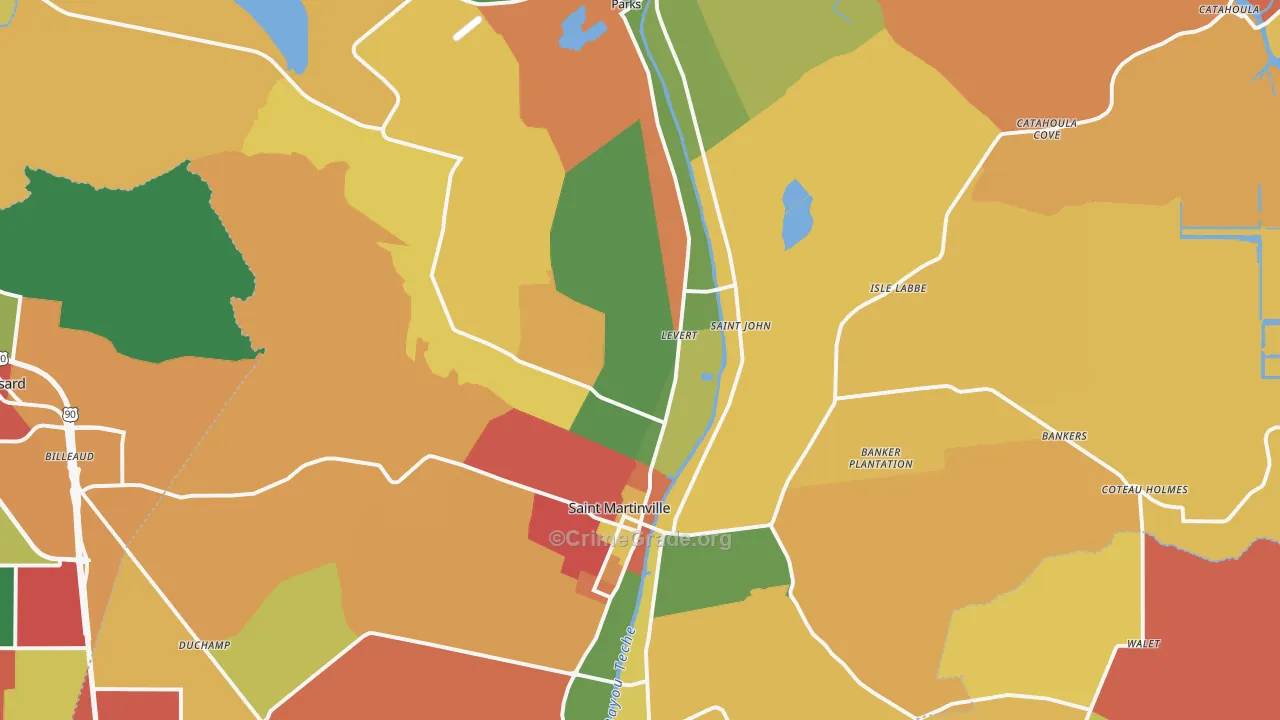 St. Martinville, LA Map of Robbery Rates