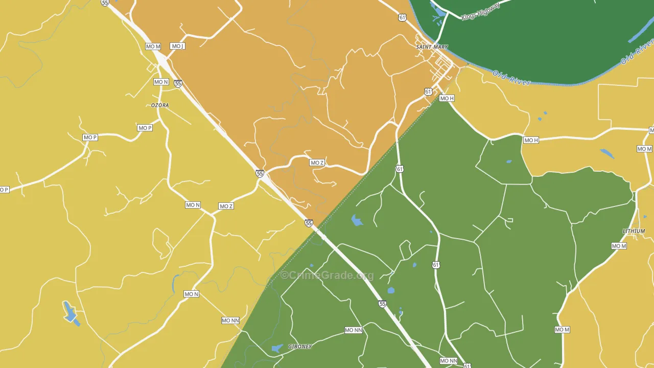 St. Mary, MO Map of Robbery Rates