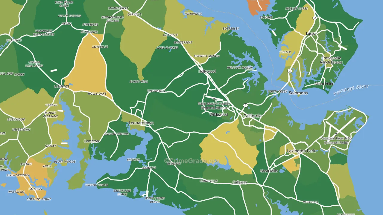 St. Mary's County, MD Map of Robbery Rates
