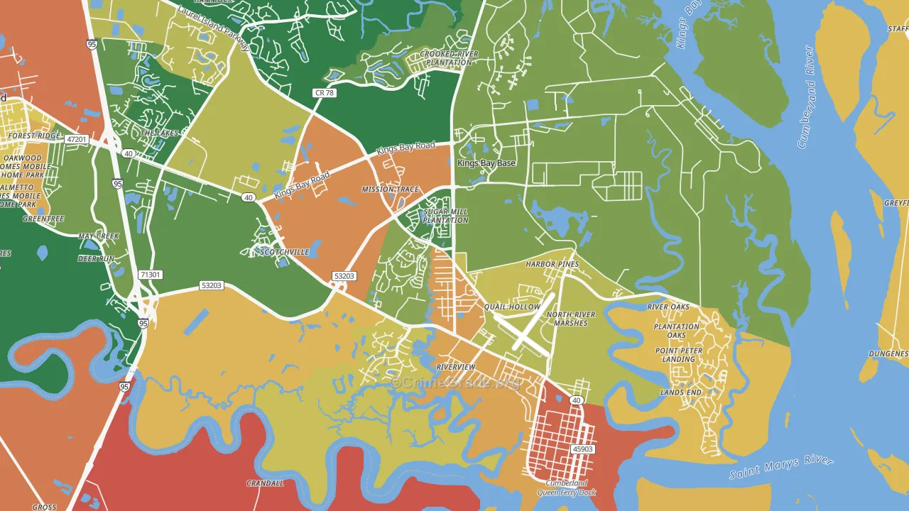 St. Marys, GA Map of Robbery Rates