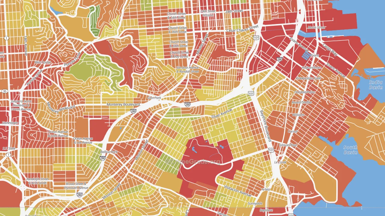 St Marys Park, San Francisco, CA Map of Robbery Rates