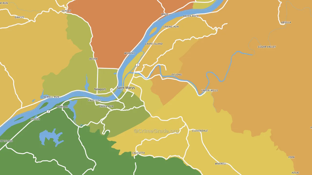 St. Marys, WV Map of Robbery Rates