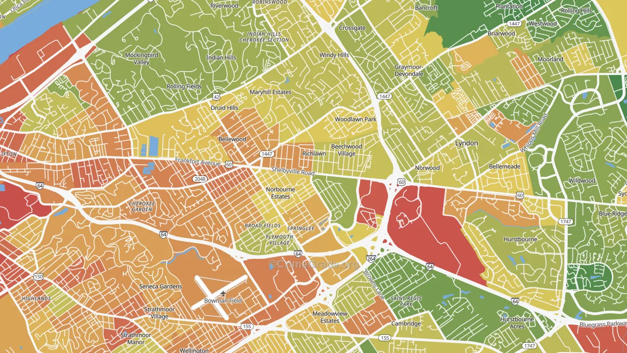 St. Matthews, KY Map of Robbery Rates