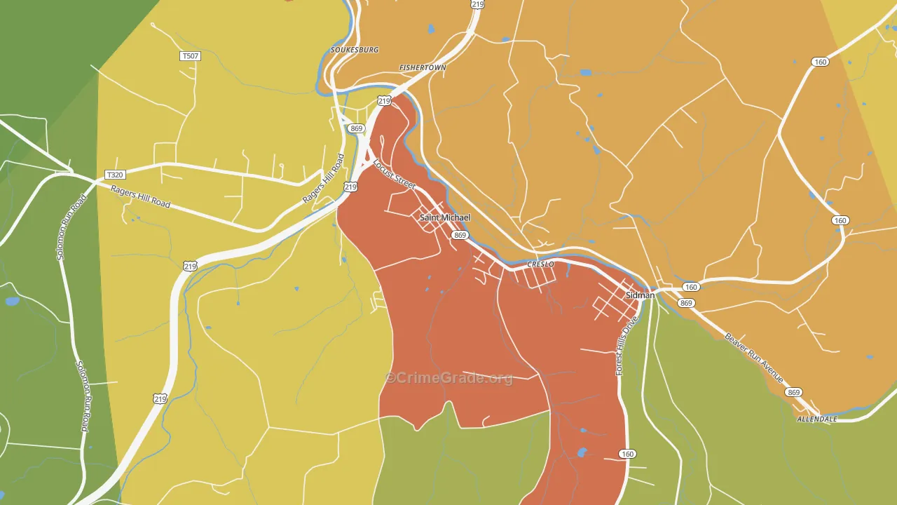 St. Michael, PA Map of Robbery Rates