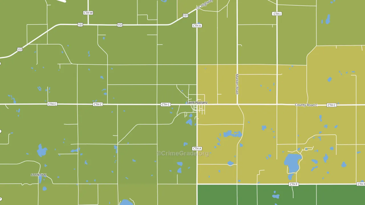 St. Nazianz, WI Map of Robbery Rates