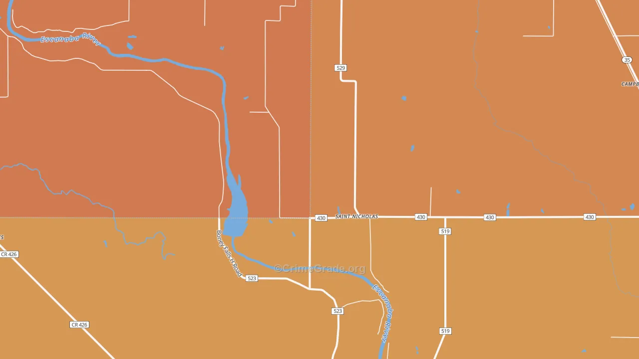 St. Nicholas, MI Map of Robbery Rates