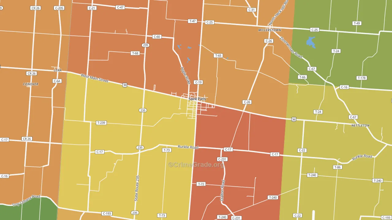 St. Paris, OH Map of Robbery Rates