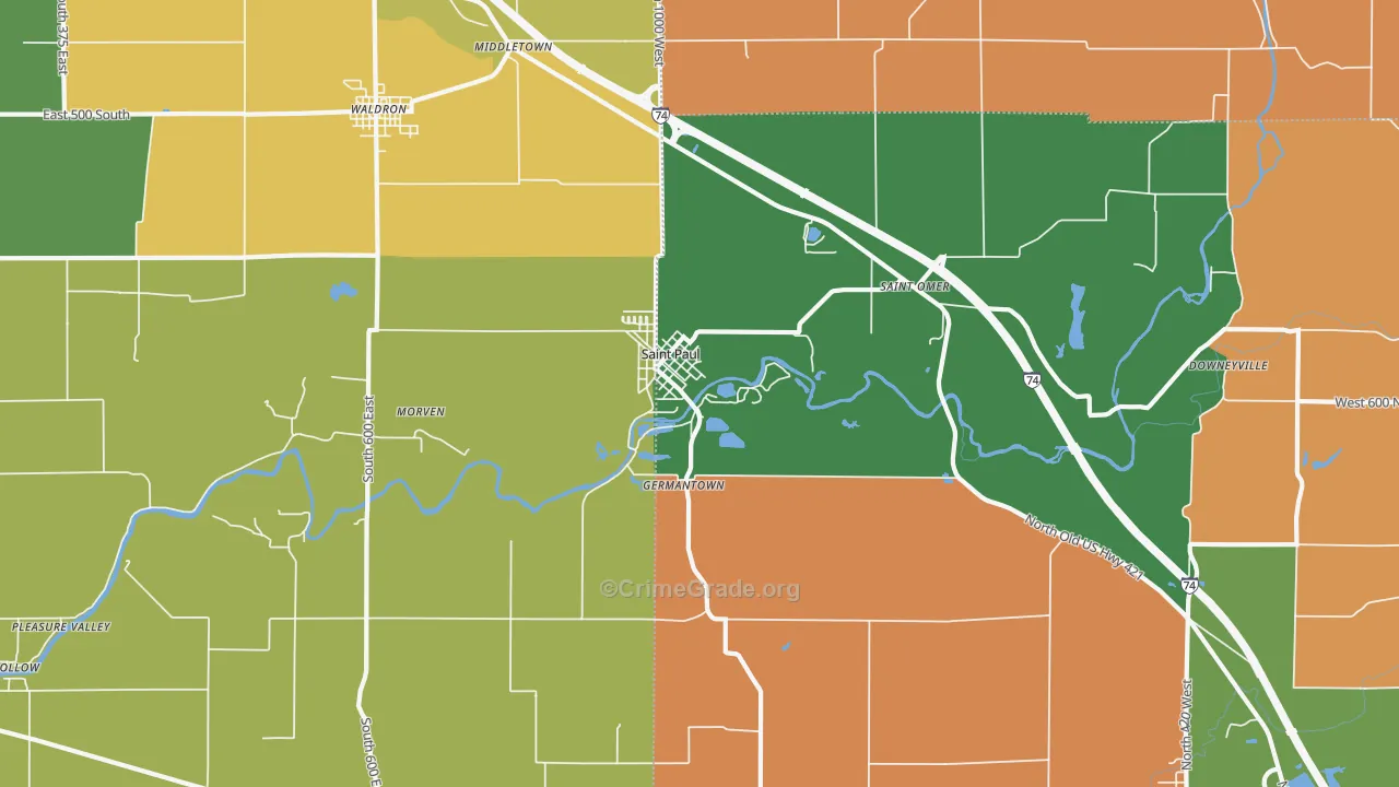 St. Paul, IN Map of Robbery Rates