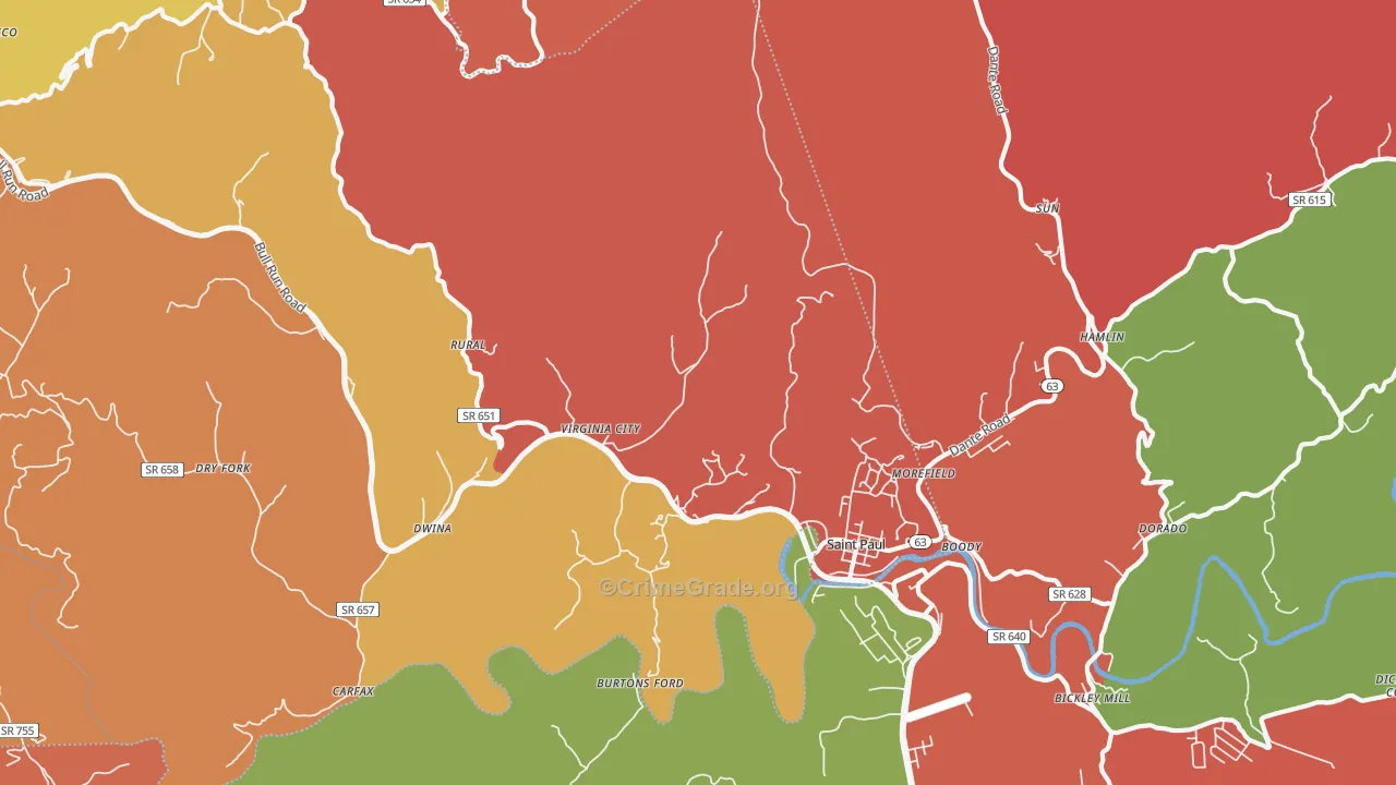 St. Paul, VA Map of Robbery Rates