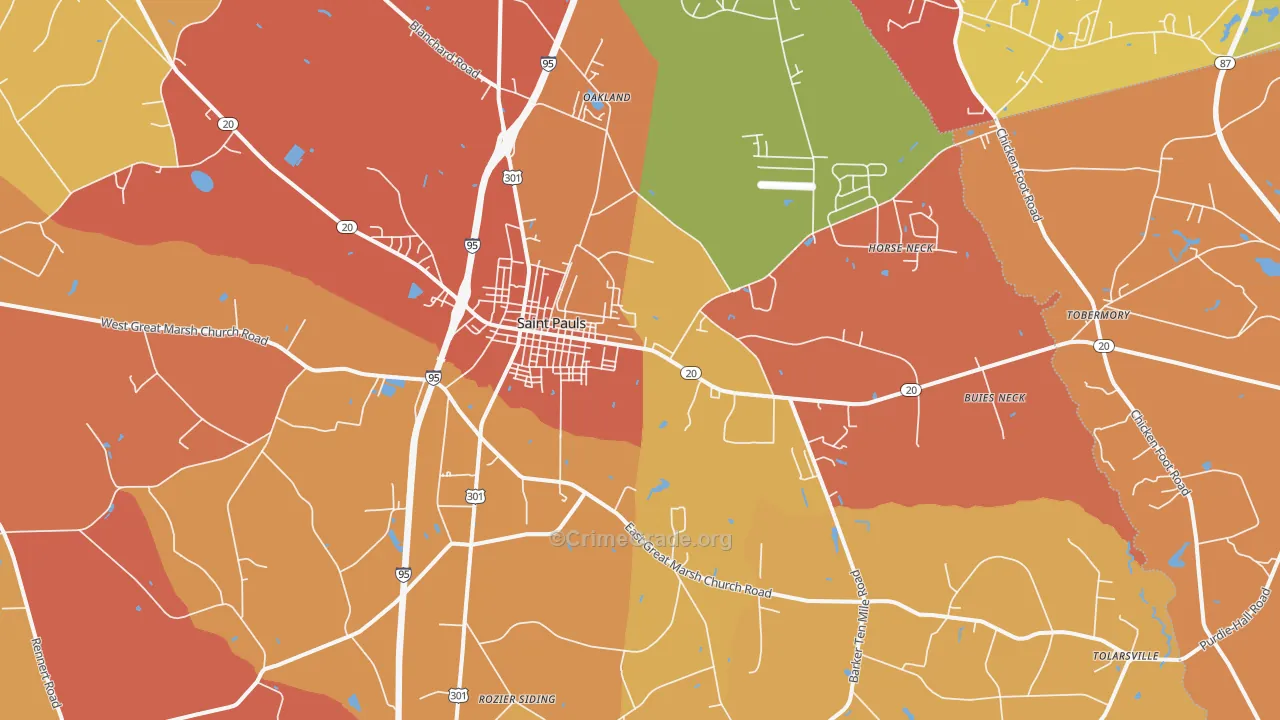 St. Pauls, NC Map of Robbery Rates