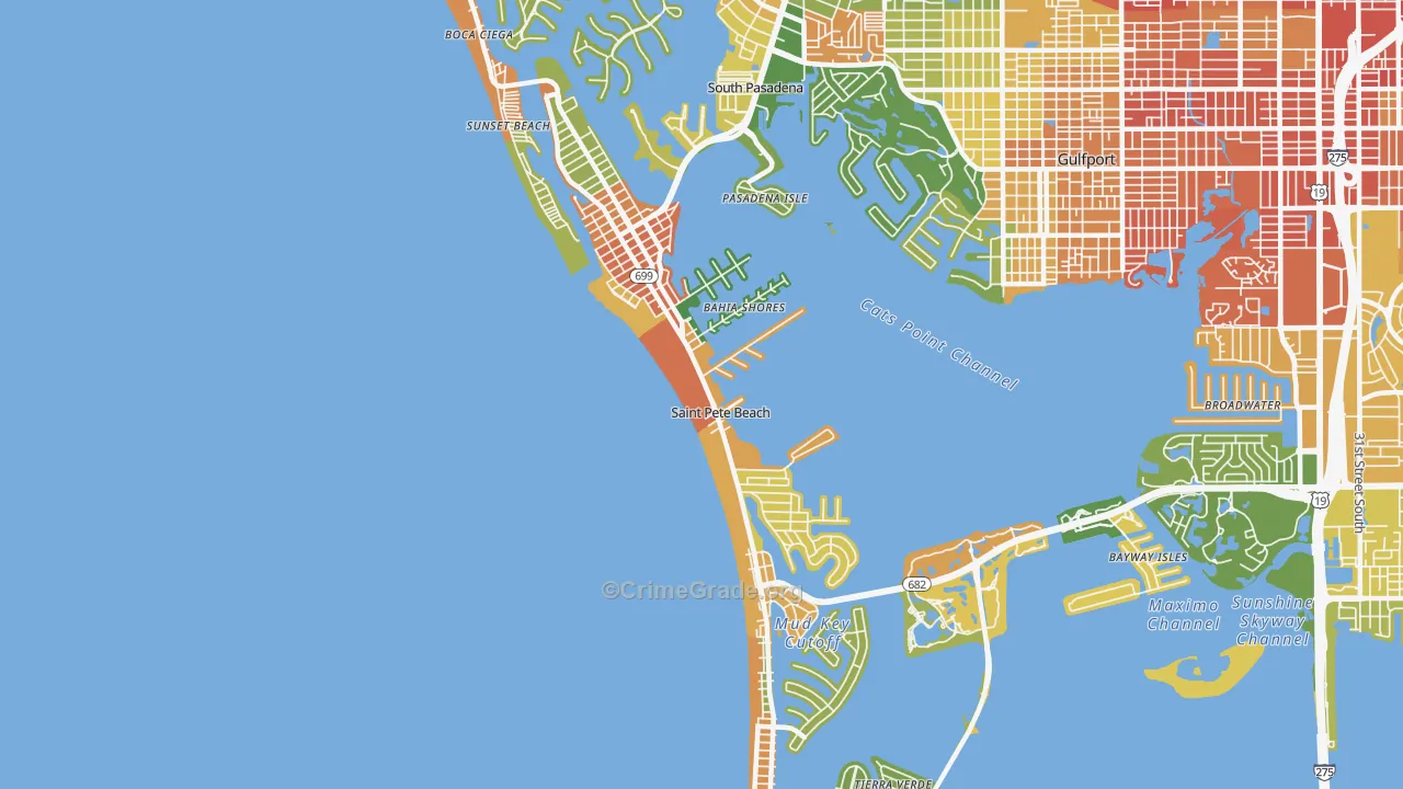 St. Pete Beach, FL Map of Robbery Rates