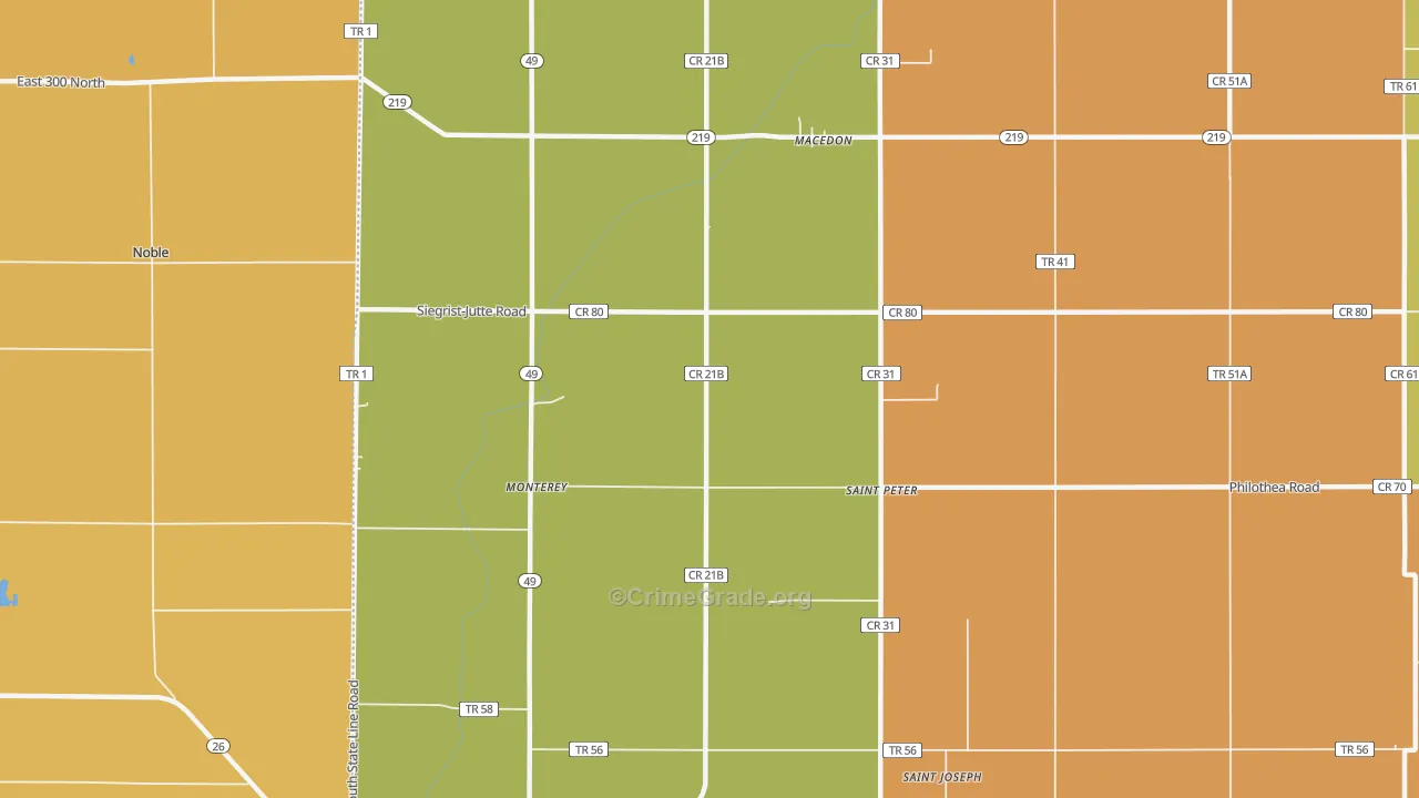 St. Peter, OH Map of Robbery Rates