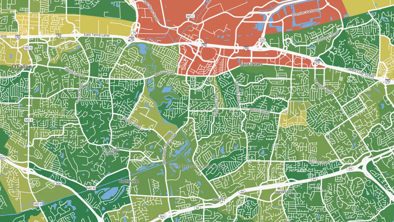 St. Peters, MO Map of Robbery Rates