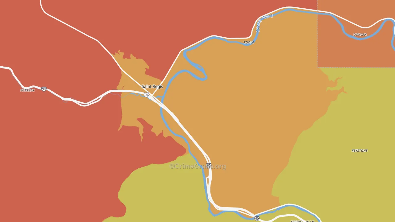 St. Regis, MT Map of Robbery Rates