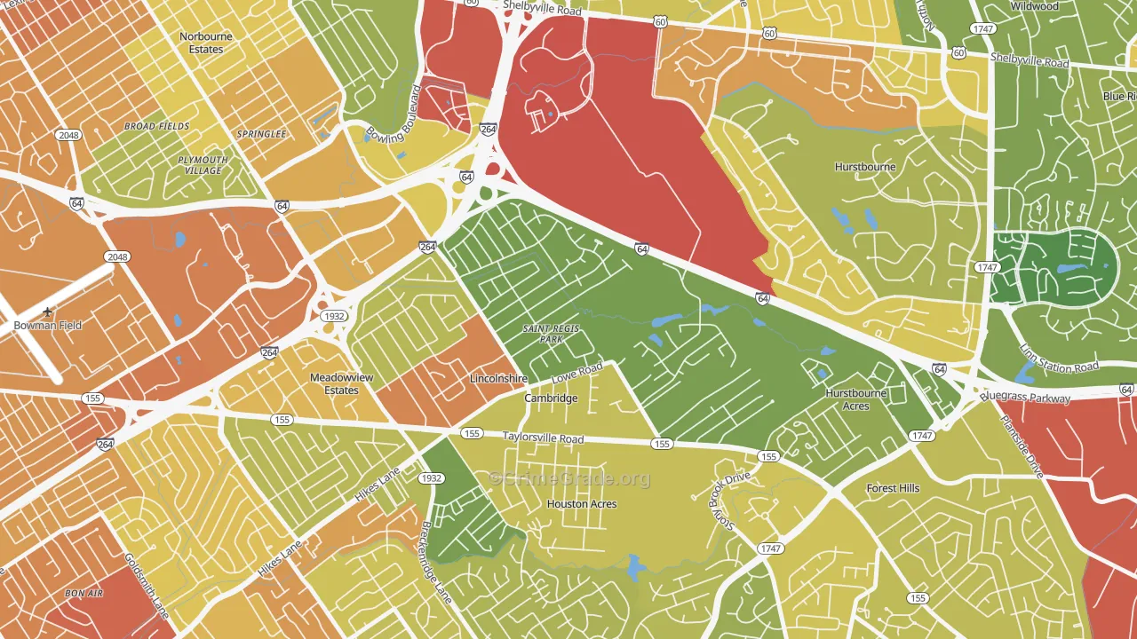 St. Regis Park, KY Map of Robbery Rates