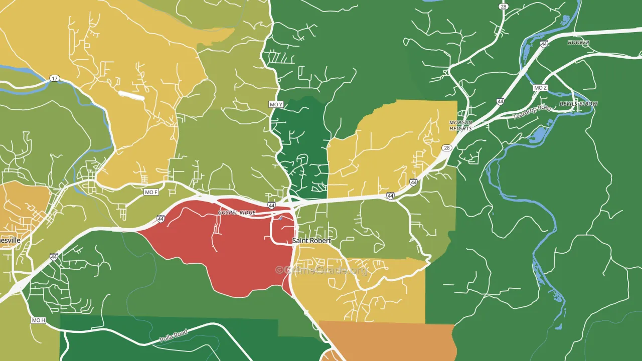 St. Robert, MO Map of Robbery Rates