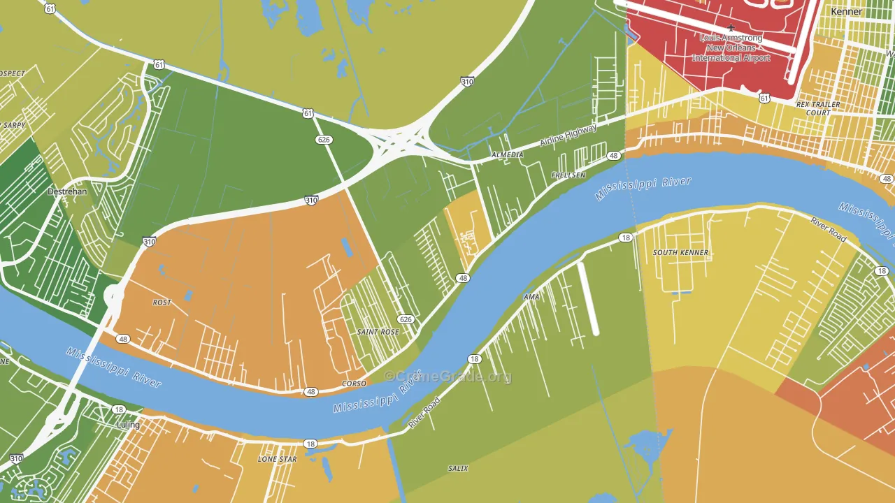 St. Rose, LA Map of Robbery Rates