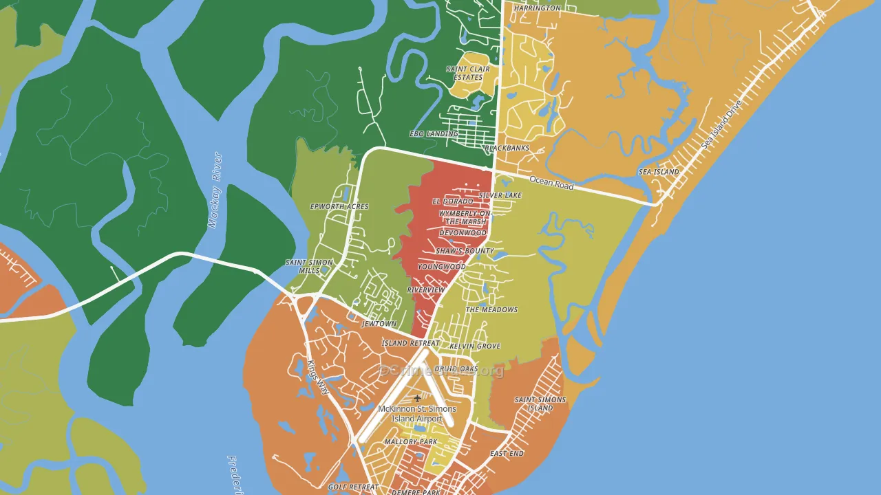 St. Simons, GA Map of Robbery Rates
