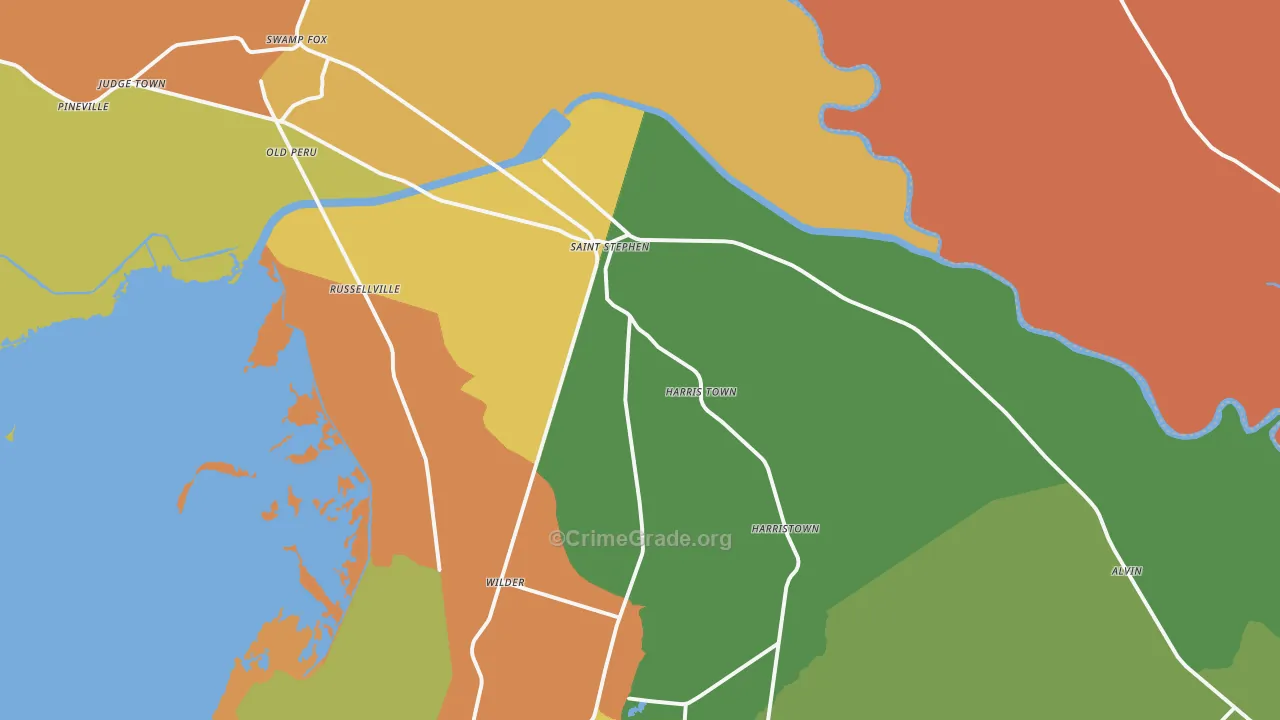St. Stephen, SC Map of Robbery Rates