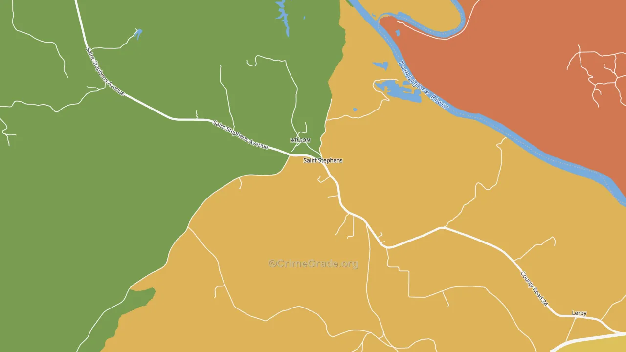 St. Stephens, AL Map of Robbery Rates