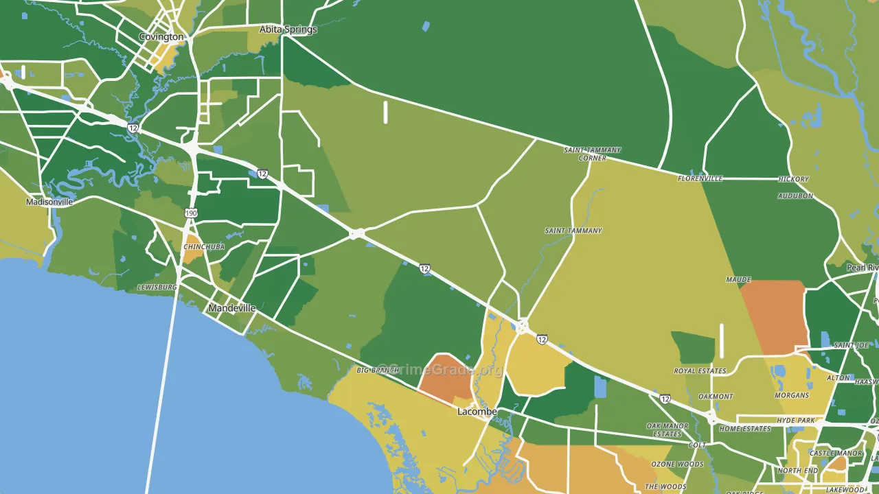 St. Tammany Parish, LA Map of Robbery Rates