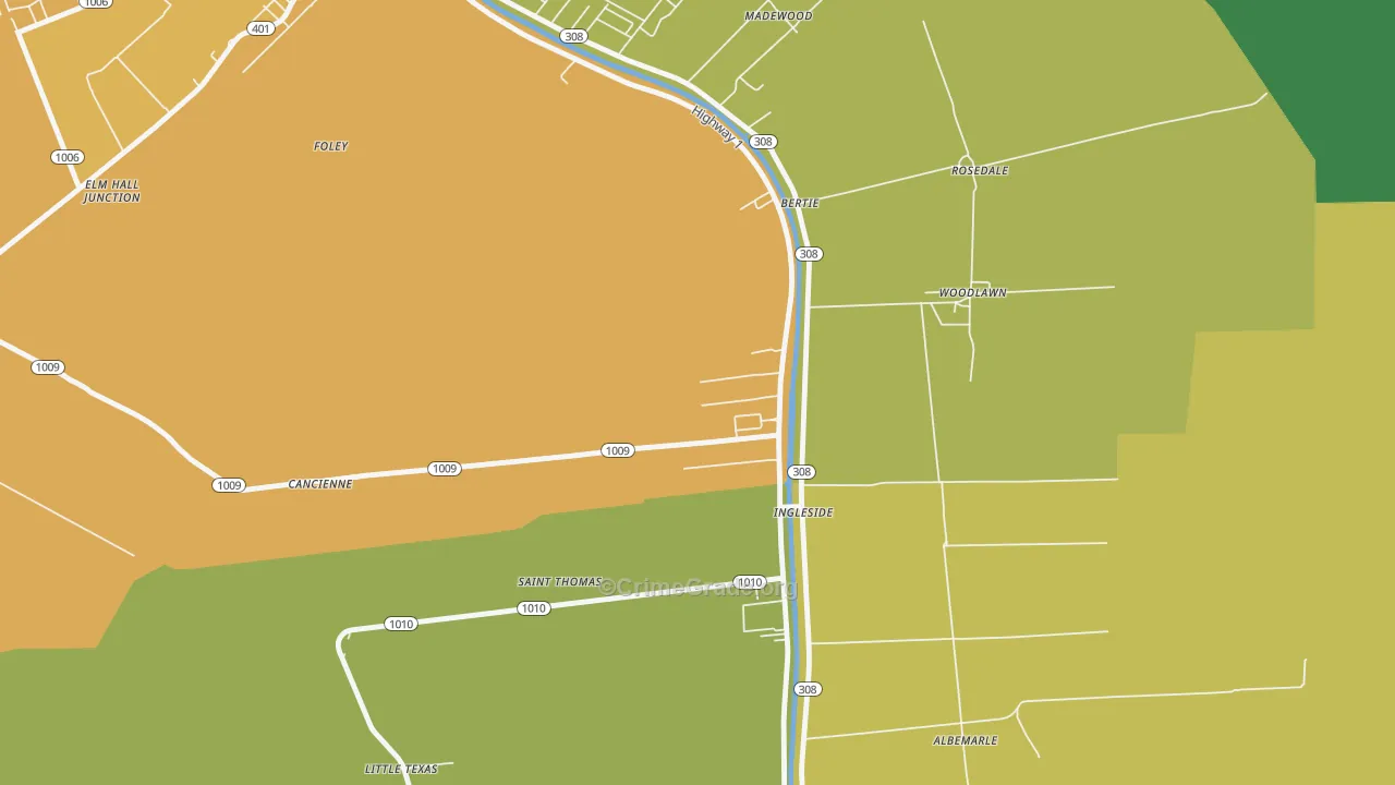 St. Thomas, LA Map of Robbery Rates