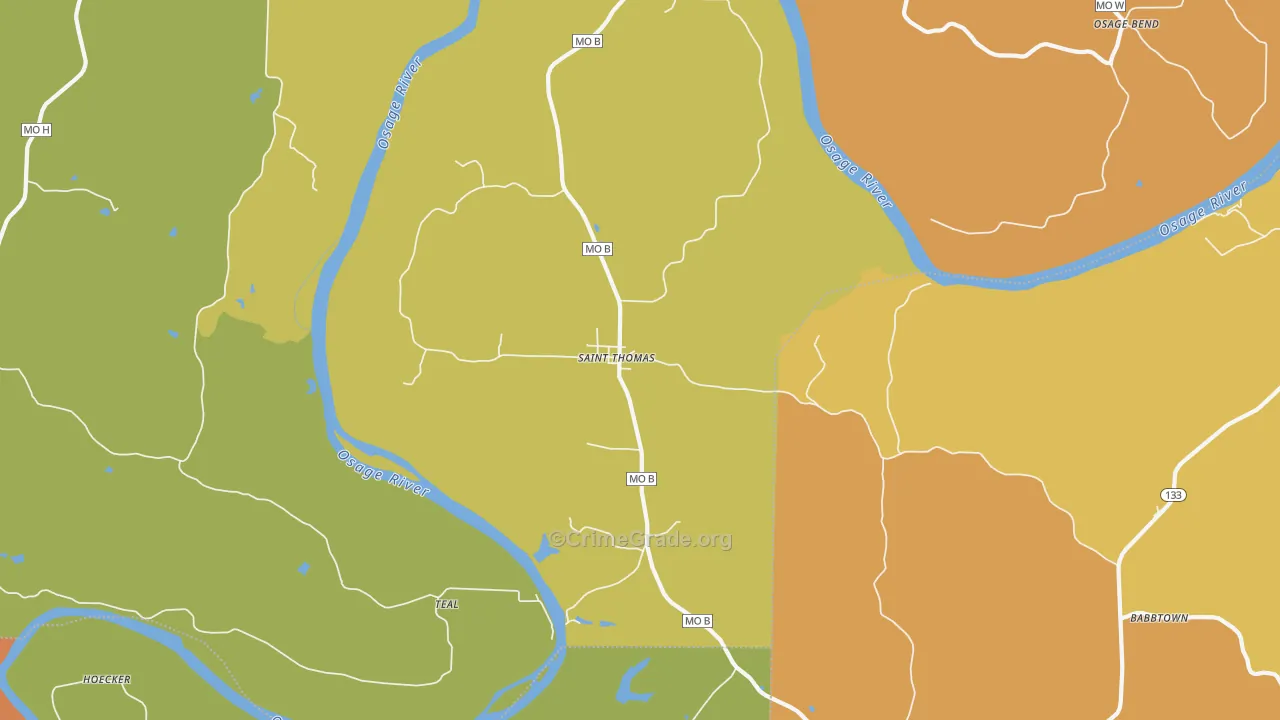 St. Thomas, MO Map of Robbery Rates