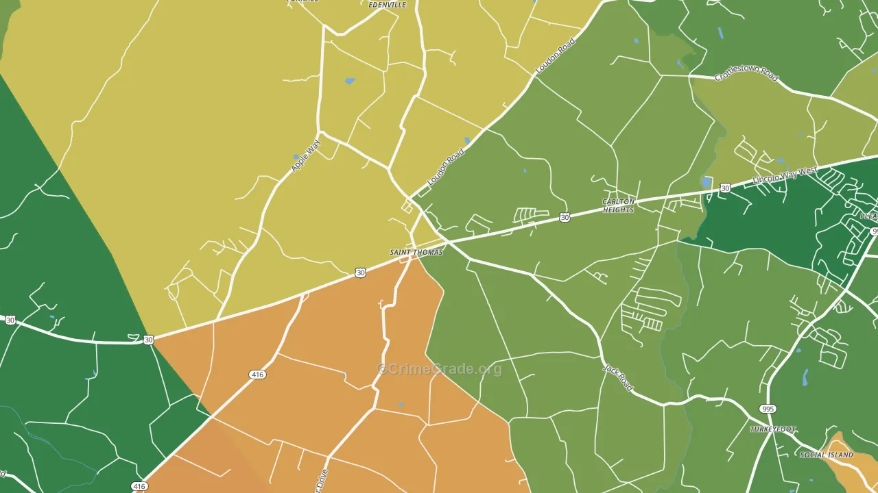 St. Thomas, PA Map of Robbery Rates