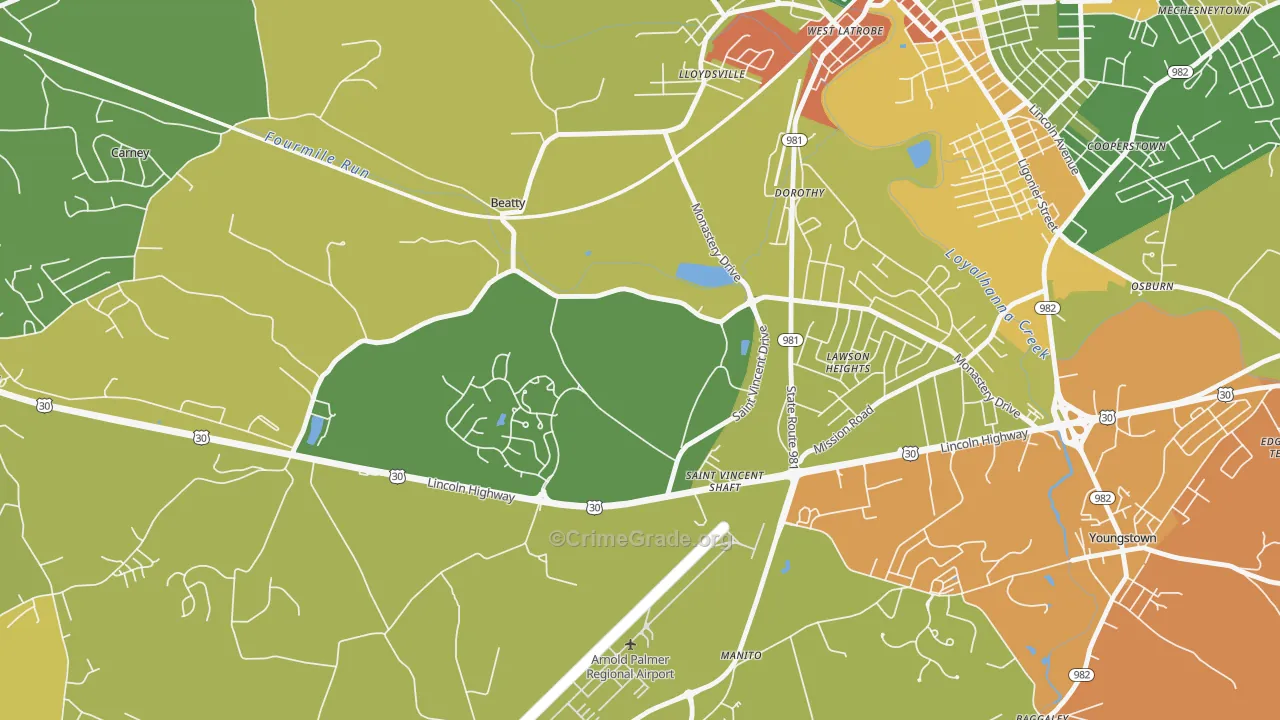 St. Vincent College, PA Map of Robbery Rates