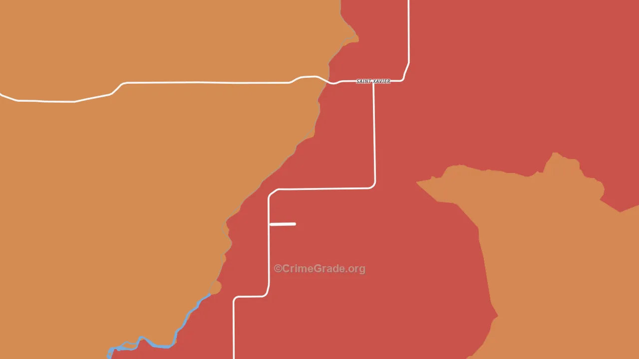 St. Xavier, MT Map of Robbery Rates