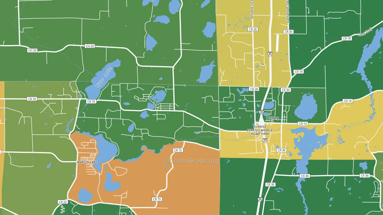 Stacy, MN Map of Robbery Rates