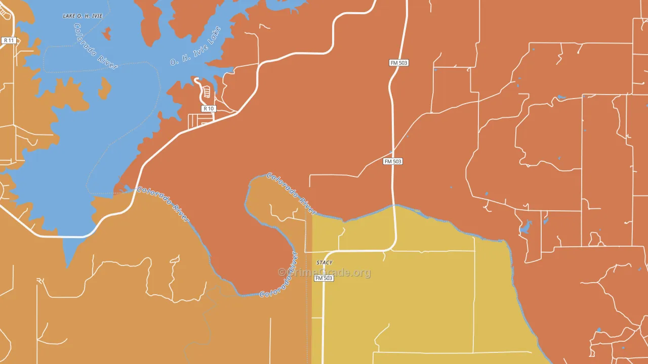 Stacy, TX Map of Robbery Rates