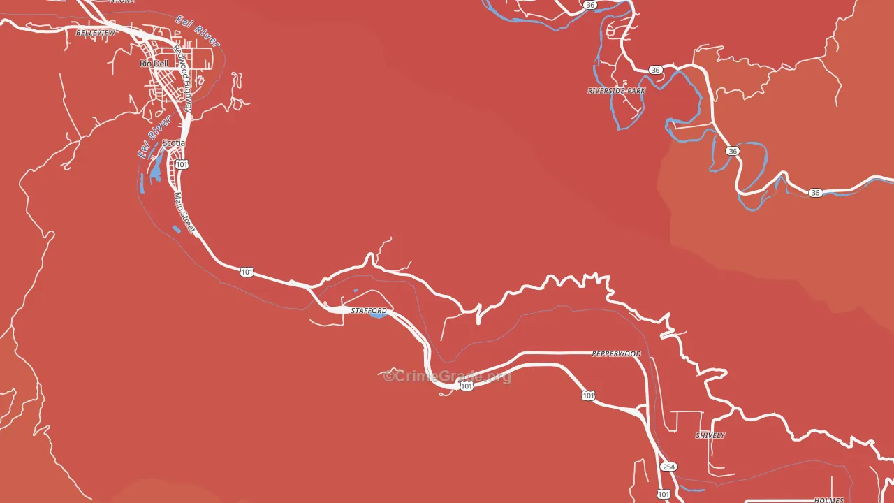 Stafford, CA Map of Robbery Rates