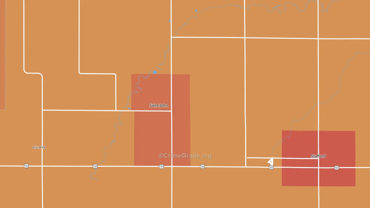 Stafford County, KS Map of Robbery Rates