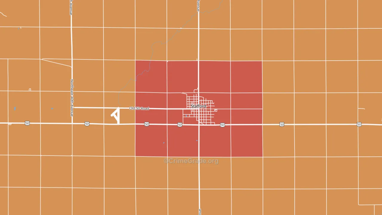 Stafford, KS Map of Robbery Rates