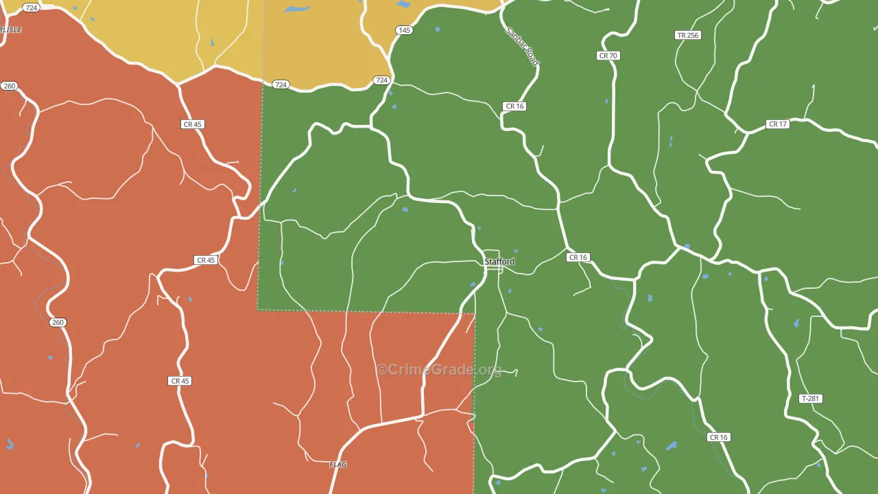 Stafford, OH Map of Robbery Rates