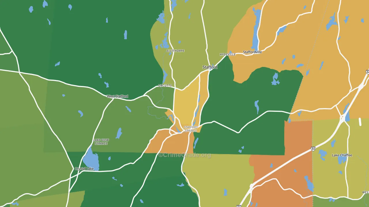 Stafford Springs, CT Map of Robbery Rates
