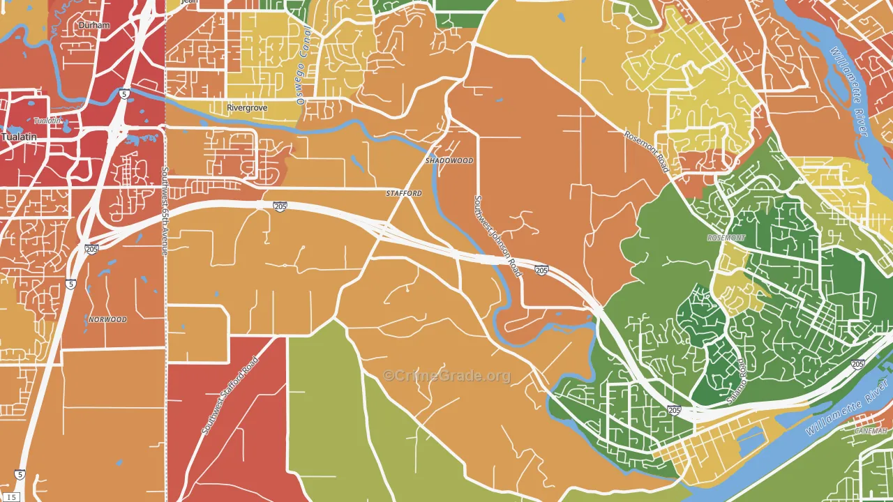 Stafford-Tualatin Valley, West Linn, OR Map of Robbery Rates