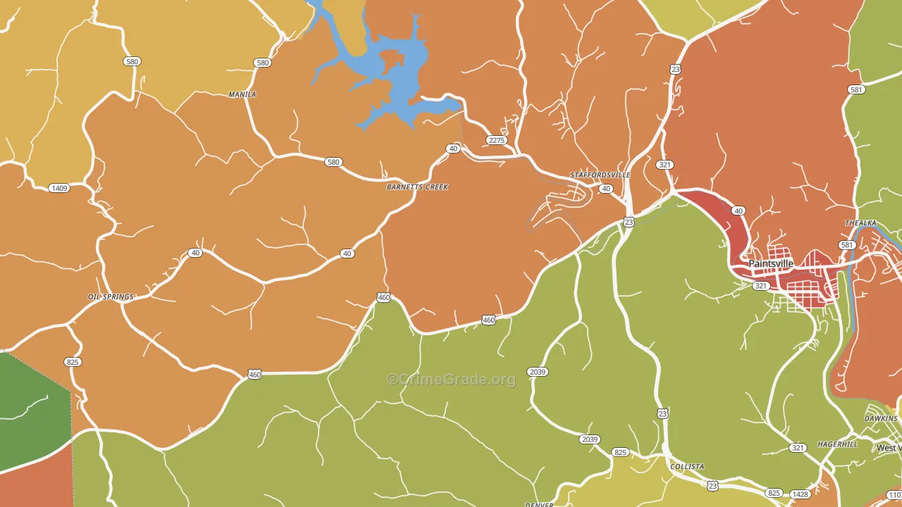 Staffordsville, KY Map of Robbery Rates